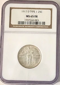 1917D TYPE 1 STANDING LIBERTY 25C NGC MS 65 FH - Picture 1 of 4