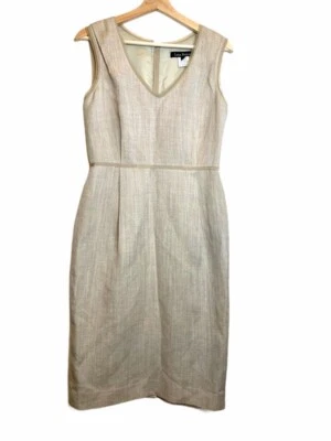 Lida Baday Womens Sheath Dress Beige Midi Lined V Neck Sleeveless Career 6 - Image 1 of 4