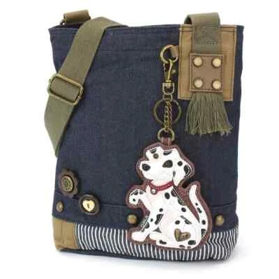 Nuevo Bolso Mensajero Bandolera Parche Chala Lona Denim Azul Marino Perro DÁLMATA Foto 1 de 4