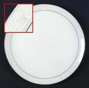 Set of 4 "Dewpoint"  by Sango Dinner Plates White & Gray Floral Scroll Band - Picture 1 of 3