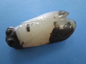 Chinese Large Black / Grey AGATE Cicada Pendant / Charm - Picture 1 of 12