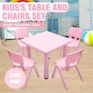 Kids Children Student Square Activity Table and 4 Chairs Light Pink 60x60cm S - Picture 1 of 9