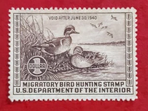 US STAMPS #RW6 1939 $1.00 FEDERAL DUCK STAMP GREEN-WINGED TEAL MINT NH NG - Picture 1 of 4