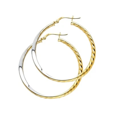 14K Two Tone Gold Twisted Hoop Earrings - Image 1 of 4