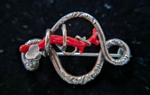 Antique Deep Orange Coral Gold Filled Stamped Love Knot Pin - Picture 1 of 4