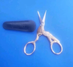 Vintage Gold/Silver Tone Gingher Crane Bird Sewing Embroidery Scissors. Italy  - Picture 1 of 5