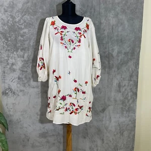Zara Dress S Oversized Blogger Favorite Puff Sleeves All Over Embroidered Shift - Picture 1 of 12