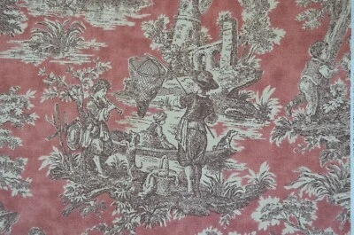 25 + yds avail / Country Life Upholstery Toile / 100% Cotton/ Red, Beige, Brown - Image 1 of 4