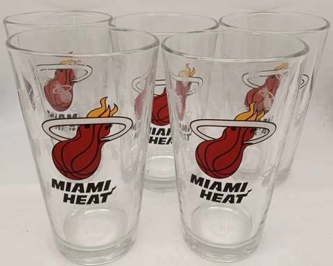 Miami Heat NBA Vintage Pint 17oz Drink Glass Gift Set of Five Cover