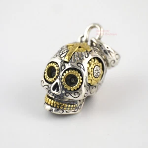 Cráneo de azúcar Cruz Esqueleto Plata Esterlina 925 Colgante Latón Hombres Joyería A2571 - Imagen 1 de 7
