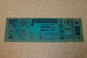 NY Rangers 3/28/1976 Full Ticket vs Kansas City Scouts Denis Herron 49 saves - Picture 1 of 3
