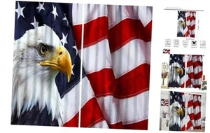American Flag Curtains USA Bald Eagle Stars and 21"W x 63"L (Pack of 2) Flag-1 - Picture 1 of 8