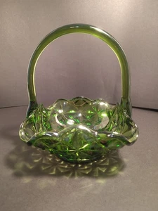 Indiana Monticello Pressed Glass Basket With Handle Green - Picture 1 of 3
