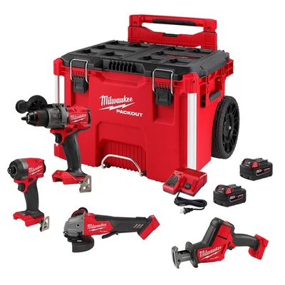 Milwaukee M18 FUEL 4-Tool Combo Kit with Hammer Drill, Impact Driver, Grinder,