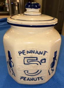 Pflanzgefäße Wimpel Erdnüsse Glas Topf mit Deckel gesalzen 5 Cent Werbung 20er Jahre - Bild 1 von 18