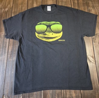 Vintage Y2K Geico Gecko Sunglasses Promotional Black T-Shirt Size XL - Image 1 of 4