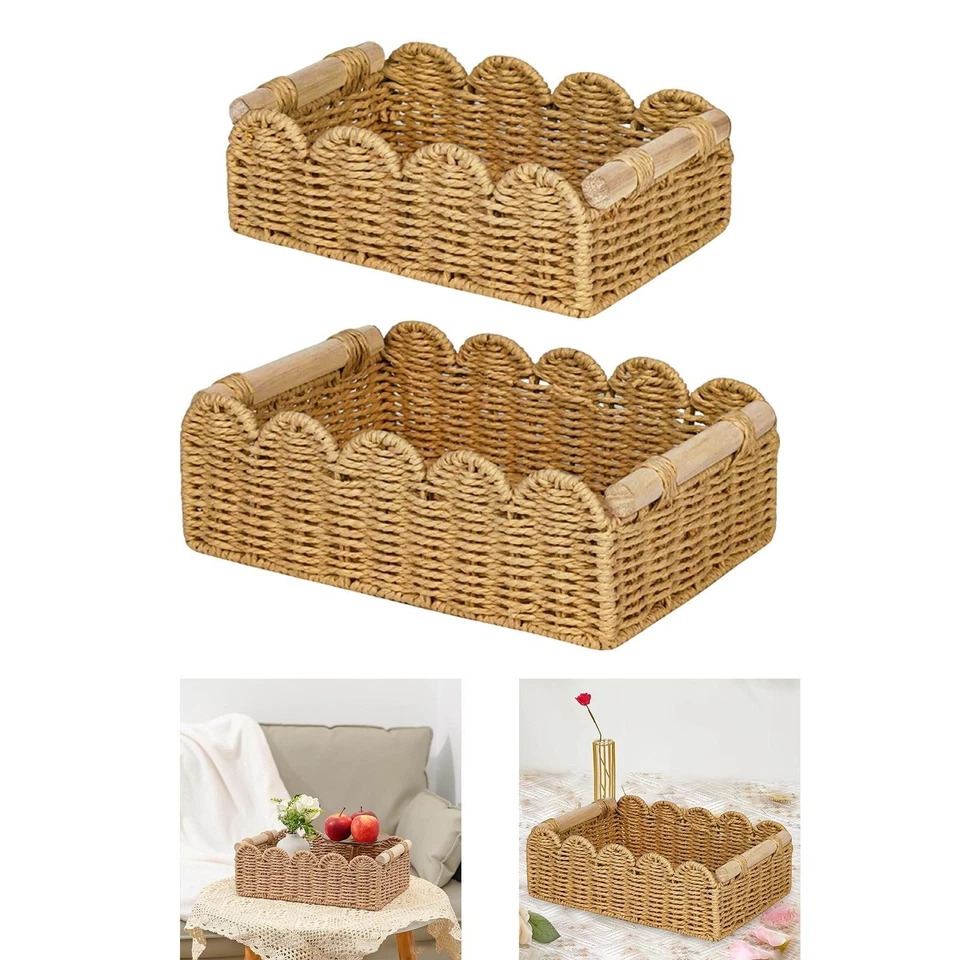 Paper Rope Storage Basket Decorative Bin Bathroom Pantry Handwoven Organizer for - Image 1 of 1