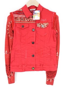 DESIGUAL Chaq Kyle 34 Women Jacket Knit Sleeves Sequins Colorful Red Embroidered - Picture 1 of 9