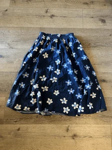 UNIQLO Marimekko Women’s Linen Blend Midi Skirt Navy Blue Floral Size Large - Picture 1 of 4