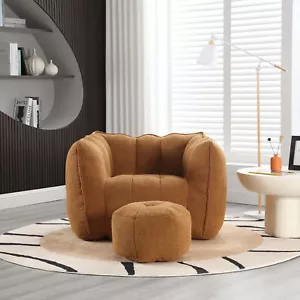 Bean Bag Chair + Footstool Armrest Bean Bag Chair Lazy Sofa Living Room Khaki - Picture 1 of 9
