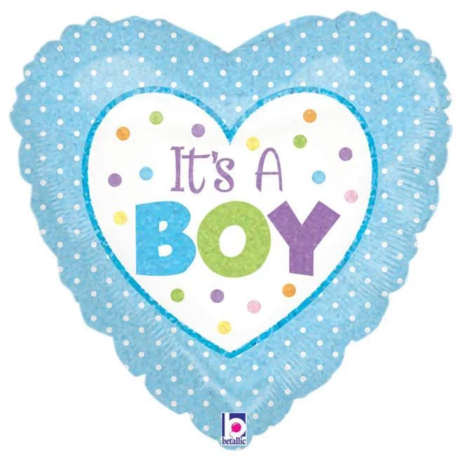It's a Boy Dots Holographic Foil Balloon 18" It's A Boy Baby Shower Decorations - Image 1 of 1