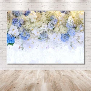 7x5ft Spring Blue and White Flower Birthday Bridal Shower Photography Backdrop - Picture 1 of 8