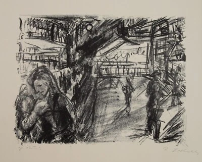 Robert Liebknecht (1903-1994) signierte Lithografie STRASSENSZENE - Bild 1 von 4