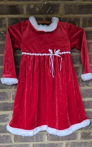 Youngland Christmas Holiday Dress Red Velour with White Faux Fur Trim Size 5 - Picture 1 of 7