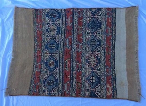 Soumak Sumach Türkischer Teppich Flachgewebe 54 x 39 getragen distressed rostblau hellbraun Sumak - Bild 1 von 11