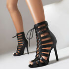 Women Open Toe High Heel Sexy Gladiator Strappy Shoes Summer Sandals Hollow Boot
