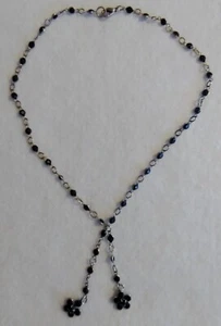 Vintage - Black Plastic Beaded - Silver Tone Metal Chain - Link Necklace 17 in - Picture 1 of 7