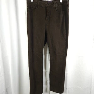 NYDJ Women 14 34x31 Brown Lift Tuck Straight Leg Beaded Pocket Jeans Made In USA - Picture 1 of 7