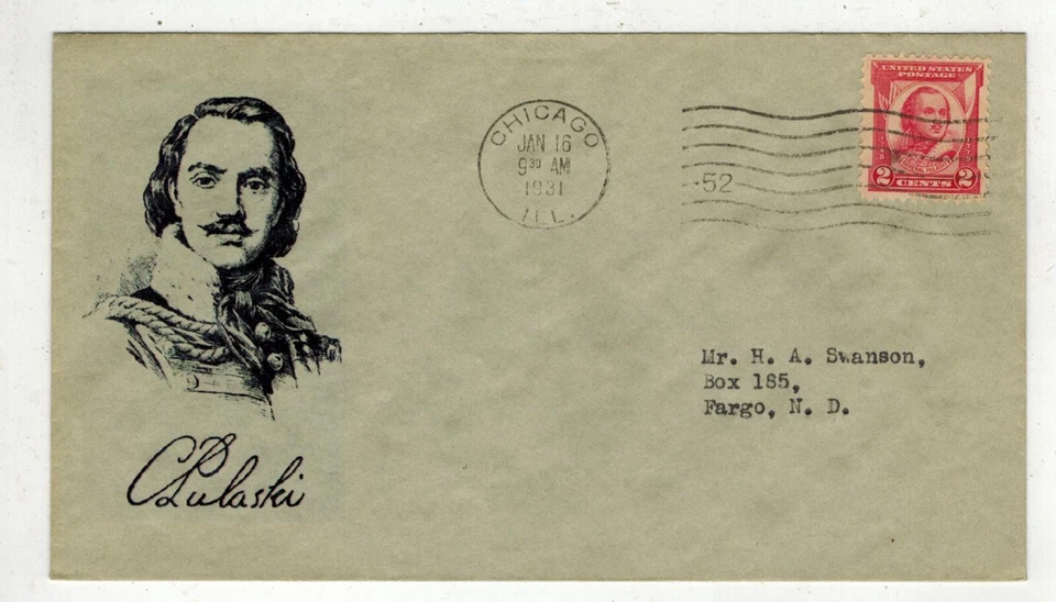 1931 NICE SIGNED HPS ADDON 690 POLISH GENERAL PULASKI CHICAGO ILLINOIS GRAY ENV - Image 1 of 1