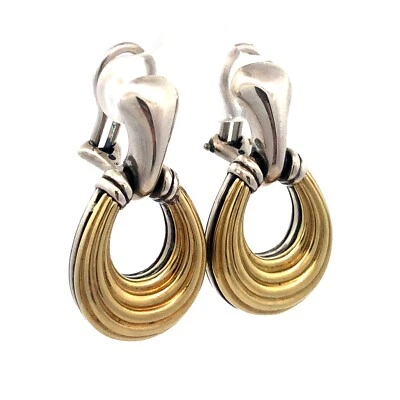 Designer Lagos Caviar 925 Sterling Silver 18K Gold Loop Dangle Stud Earrings - Image 1 of 4