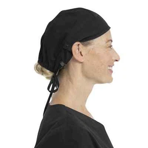 SCRUBSTAR 2-PACK UNISEX ADULT SURGICAL SCRUB HATS ADJUSTABLE W/ SNAPS BLACK - Picture 1 of 4