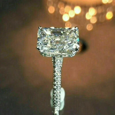 Engagement Ring Solid 14K White Gold 3.50Ct Radiant Cut Diamond Simulated Size 9 - Image 1 of 4