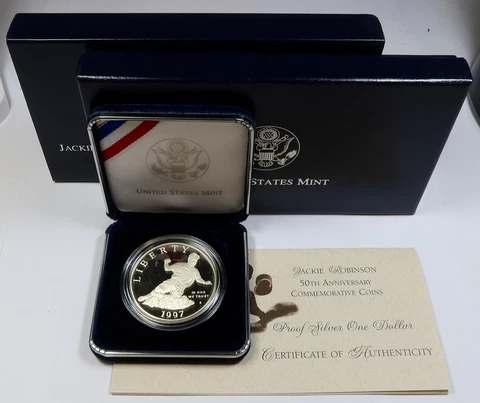 1997 S | SILVER Proof Dollar Jackie Robinson 50th Anniversary Coin Set #43370Q Cover