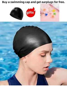 Black Swimming Cap Adult | Ladies Womens mens Pool Swim Hat Waterproof silicone. - Picture 1 of 9