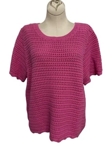 Gap NWT Pink Open Knit Short Sleeve Sweater Womens Size L - Picture 1 of 6