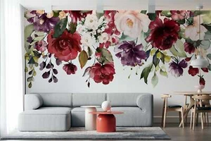 Watercolor Floral Wallpaper - Large Wall Mural - Self-adhesive Wallpaper, - Picture 1 of 4