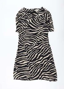 H&M Womens Black Animal Viscose Blend A-Line Size 8 Tiger Patte - Picture 1 of 12