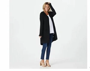Belle by Kim Gravel Feather Knit Hooded Long Cardigan Black NEW Size XXS - Picture 1 of 3