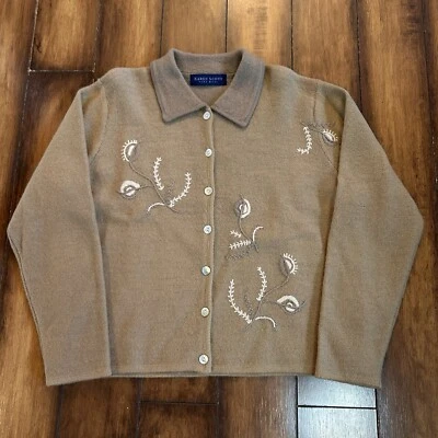 Cárdigan Suéter De Colección Karen Scott Talla Grande Lana Tostada Flores Tejido Cottagecore Foto 1 de 4