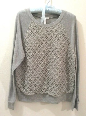 Ambiance Apparel Mujer Grande Gris Tejido Top Crochet Tejido Superposición Manga Larga Foto 1 de 4