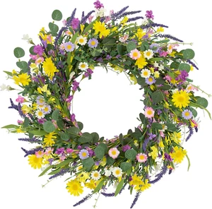 Spring Wreaths for Front Door 22 Inch Artificial Summer Wreath Daisy and Lavende - Picture 1 of 12