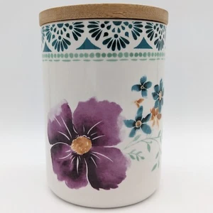 Flower Canister White Purple Teal Blue Floral Ceramic Storage Container Ashland - Picture 1 of 10