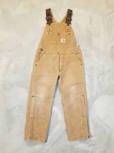 CARHARRT Canvas Overalls Quilt Lined Double Knee Union Label Youth Small  - Picture 1 of 11