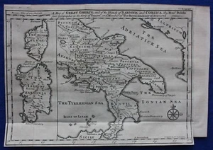 Original antique map SOUTHERN ITALY, SARDINIA, CORSICA, DeLisle, E. Bowen, 1747 - Picture 1 of 3