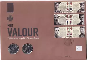G.B. Stamp Coin Cover, 50p Coin, For Valour, Victoria Cross. 2006. London - Bild 1 von 2