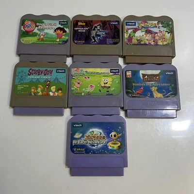 Lot of 7 V Tech V Smile Game Cartridges - Lion King, Spongebob, Batman, Dora ++ - Image 1 of 4